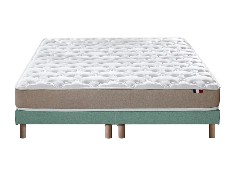Ensemble Matelas accueil Latex 3 zones INITIAL - Bi Confort Mousse & Latex + Sommier - Made in France Dimensions - 2x80 x 200 cm, Sommier - Vert celadon