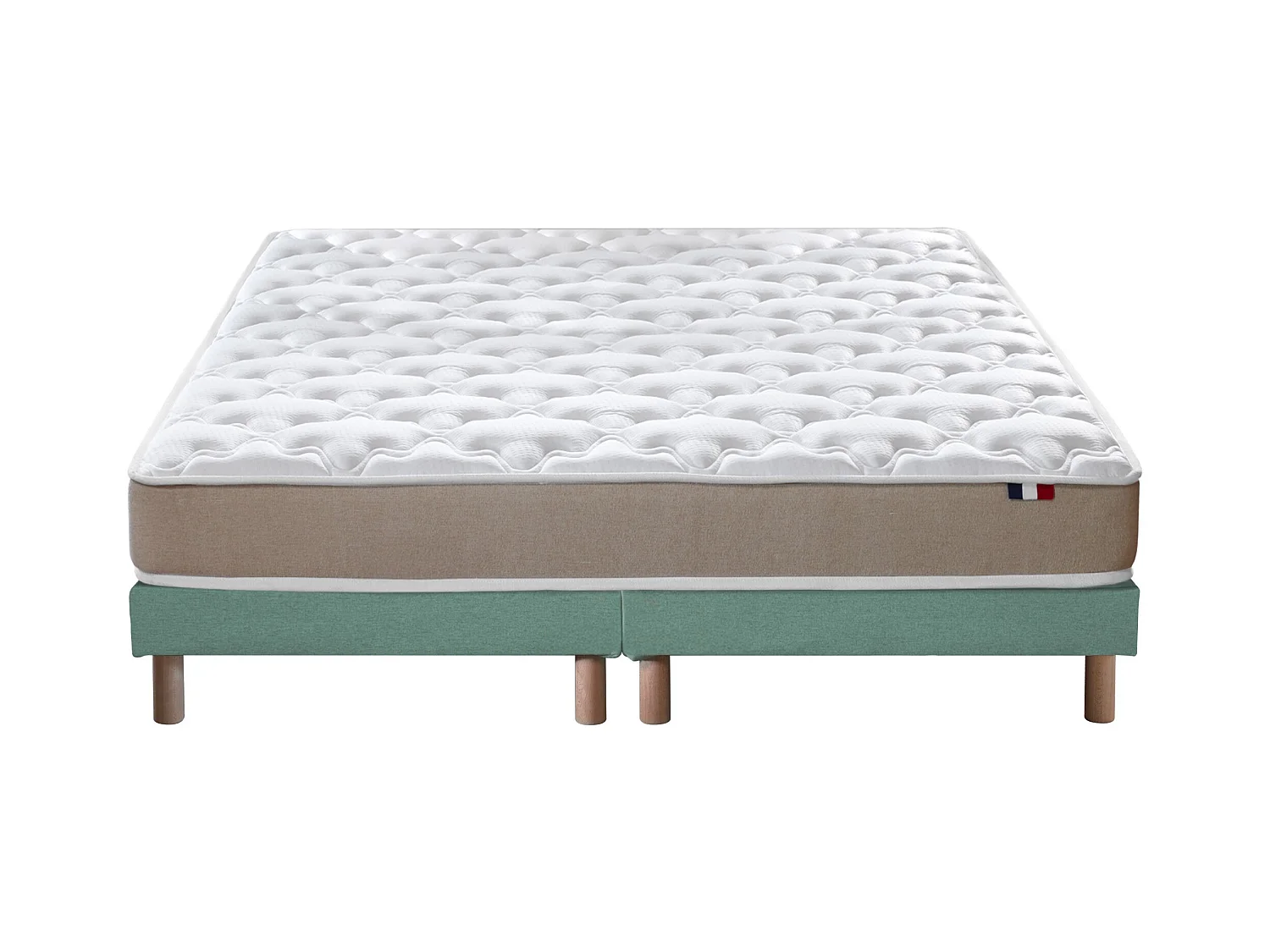 Ensemble Matelas accueil Latex 3 zones INITIAL - Bi Confort Mousse & Latex + Sommier - Made in France Dimensions - 2x80 x 200 cm, Sommier - Vert celadon