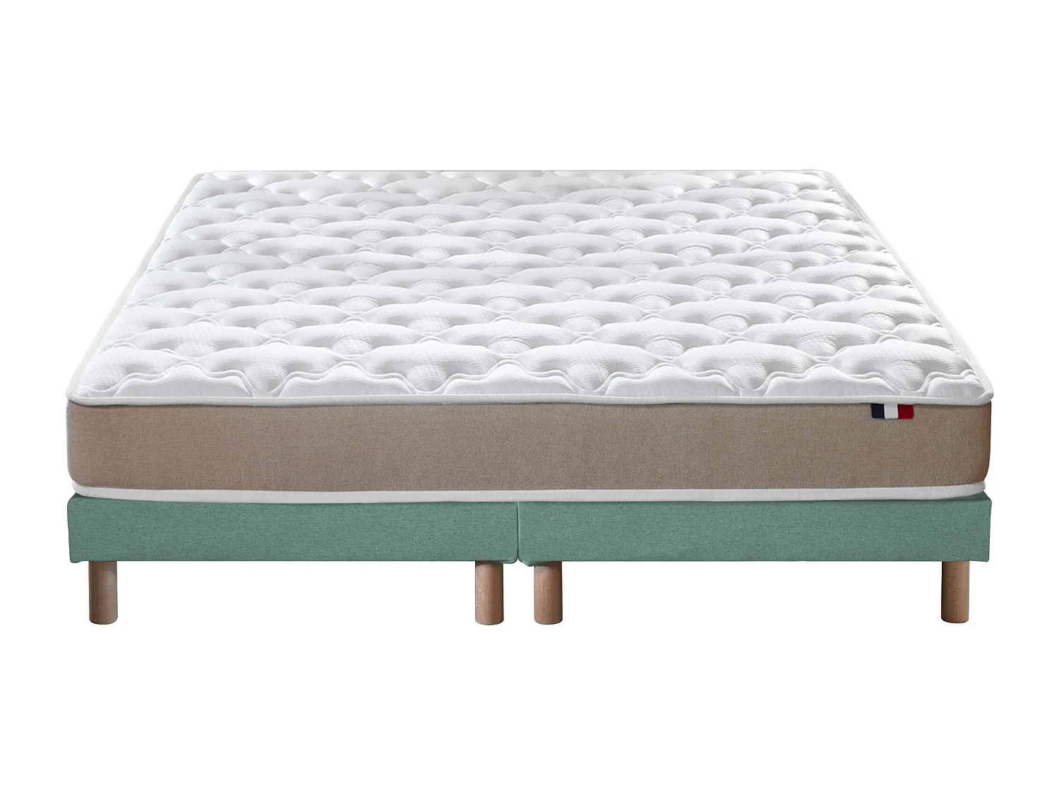 Ensemble Matelas accueil Latex 3 zones INITIAL - Bi Confort Mousse & Latex + Sommier - Made in France Dimensions - 2x80 x 200 cm, Sommier - Vert celadon