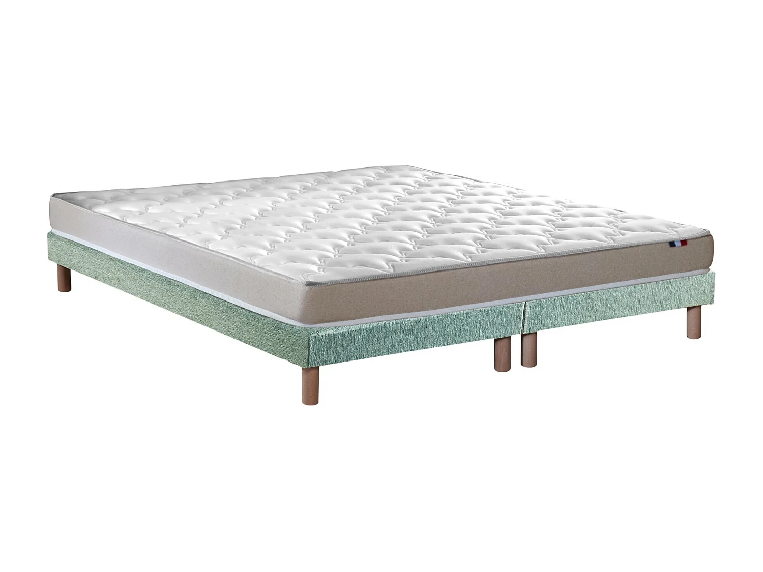 Ensemble Matelas accueil Latex 3 zones INITIAL - Bi Confort Mousse & Latex + Sommier - Made in France Dimensions - 2x80 x 200 cm, Sommier - Vert celadon