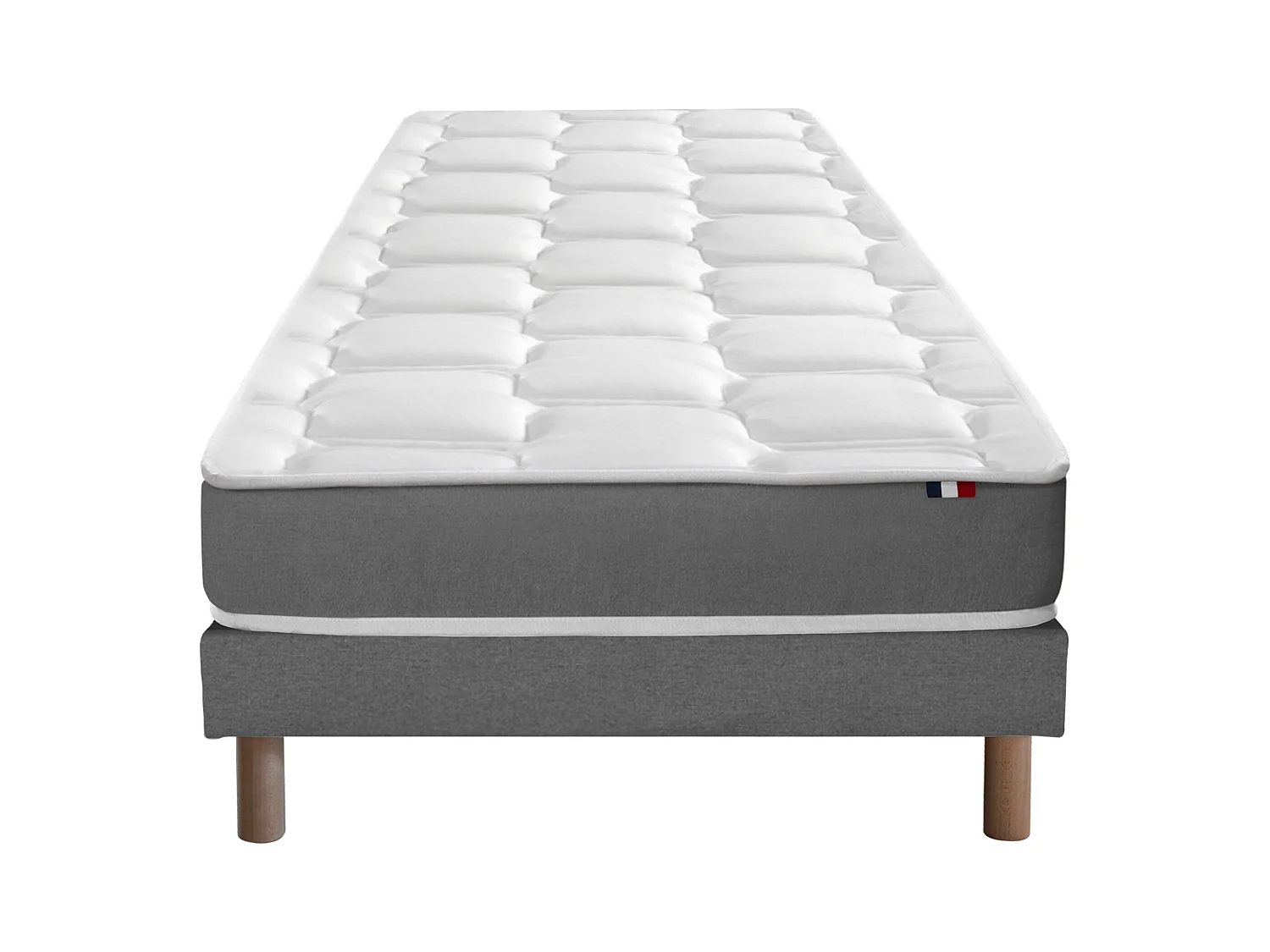 Ensemble matelas mémoire de forme MAM AZUR avec sommier - confort français Dimensions - 90 x 190 cm, Sommier - Gris chiné