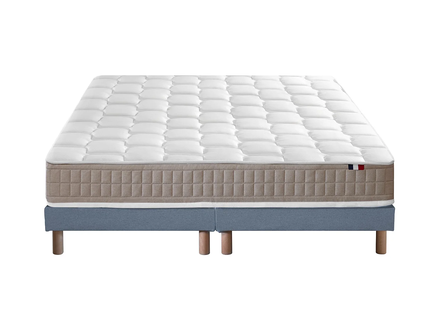 Ensemble Matelas 100% latex 5 zones ORIGINEL + Sommier - Spécial Dos Sensible - Fabriqué en France Dimensions - 2x80 x 200 cm, Sommier - Bleu denim