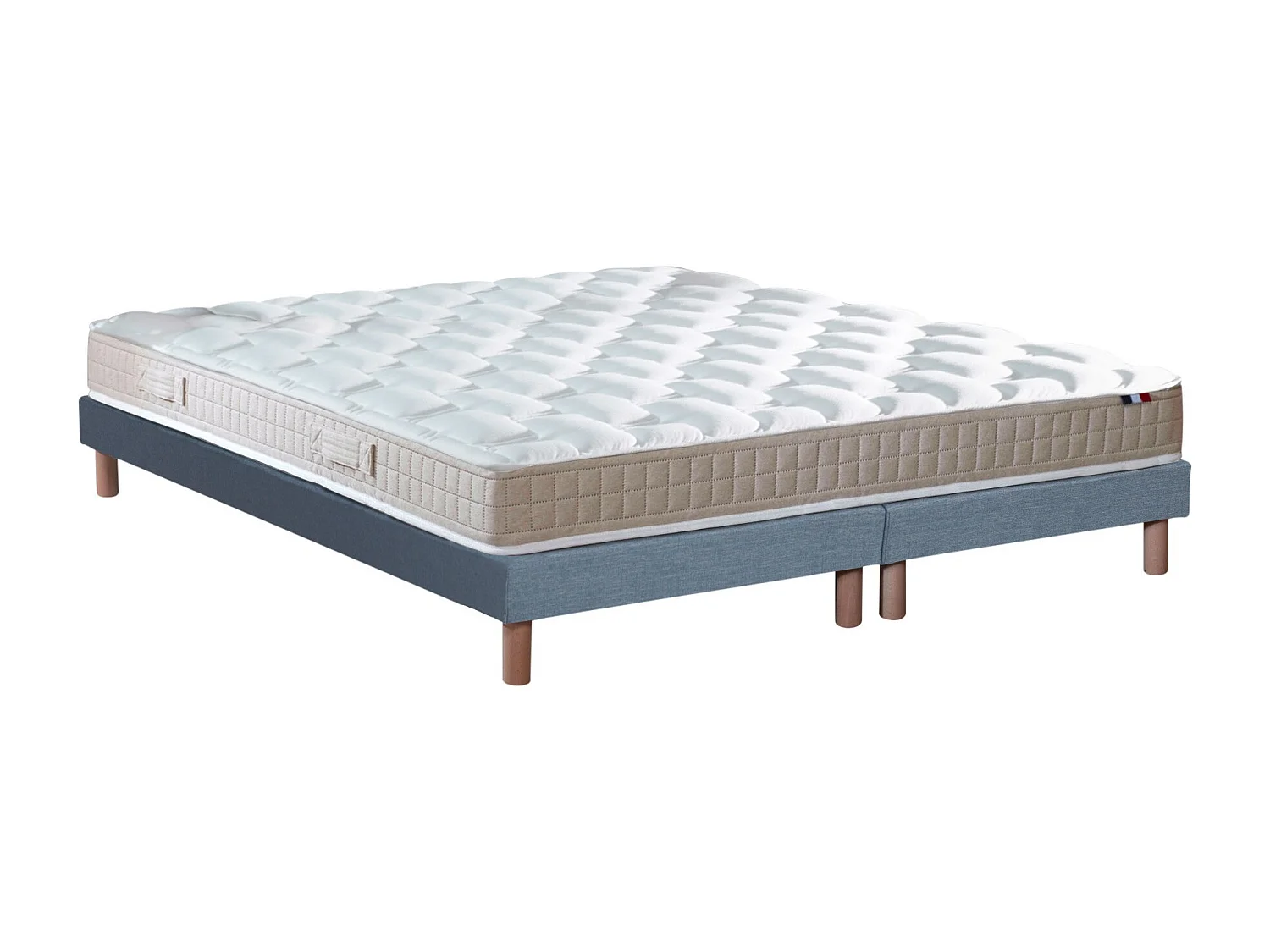 Ensemble Matelas 100% latex 5 zones ORIGINEL + Sommier - Spécial Dos Sensible - Fabriqué en France Dimensions - 2x80 x 200 cm, Sommier - Bleu denim
