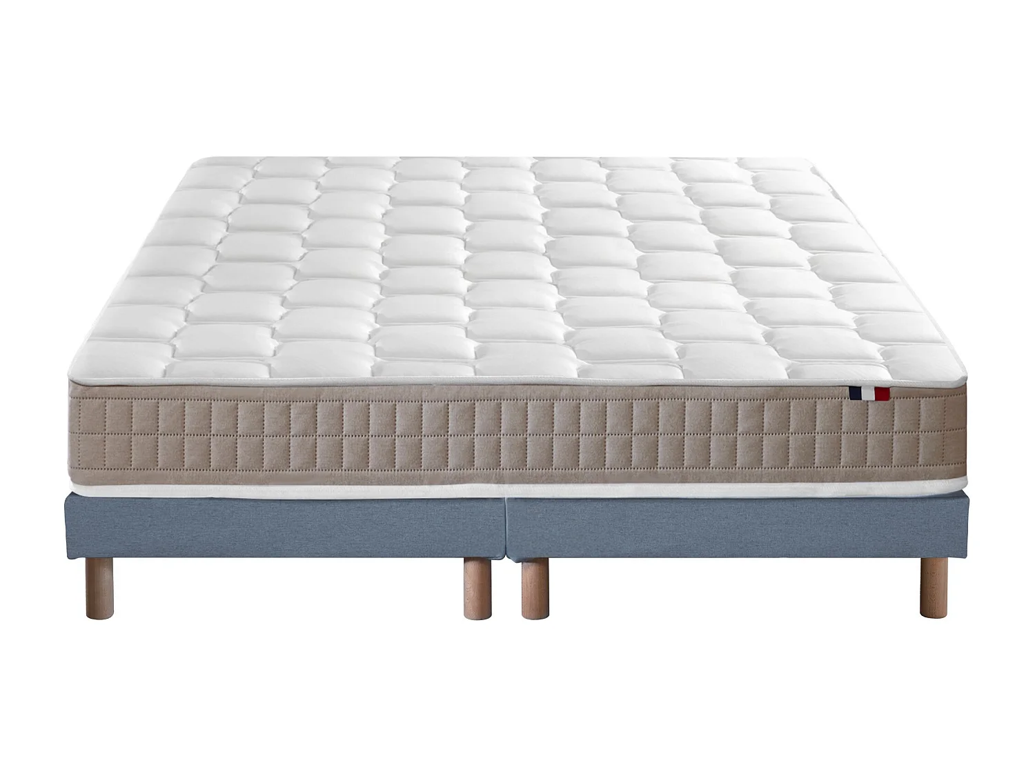 Ensemble Matelas 100% latex 5 zones ORIGINEL + Sommier - Spécial Dos Sensible - Fabriqué en France Dimensions - 2x80 x 200 cm, Sommier - Bleu denim