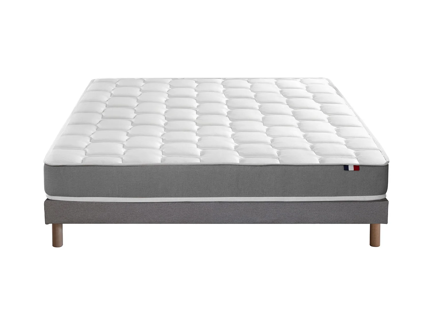 Ensemble matelas mémoire de forme MAM AZUR avec sommier - confort français Dimensions - 140 x 190 cm, Sommier - Gris chiné