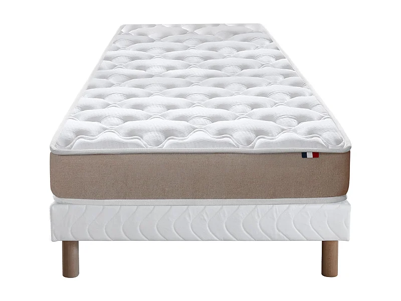 Ensemble Matelas accueil Latex 3 zones INITIAL - Bi Confort Mousse & Latex + Sommier - Made in France Dimensions - 90 x 190 cm, Sommier - Blanc
