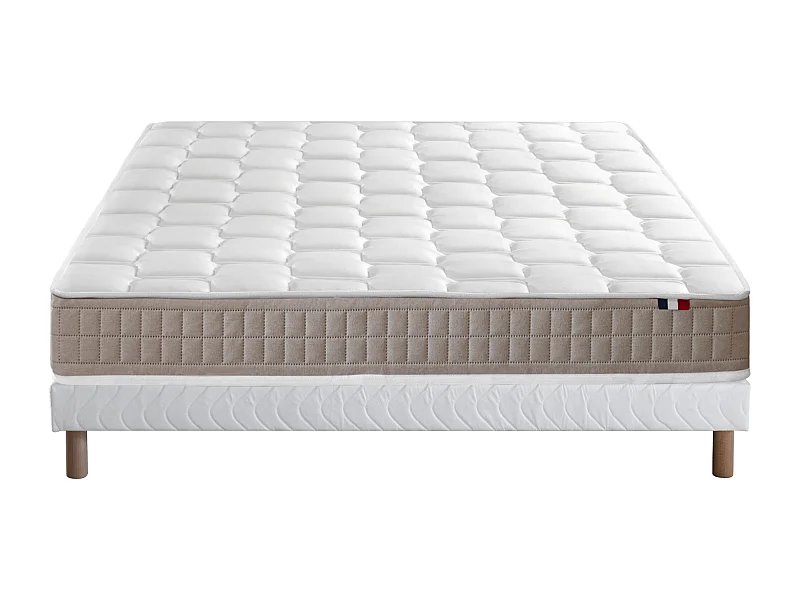 Ensemble Matelas 100% latex 5 zones ORIGINEL + Sommier - Spécial Dos Sensible - Fabriqué en France Dimensions - 140 x 190 cm, Sommier - Blanc