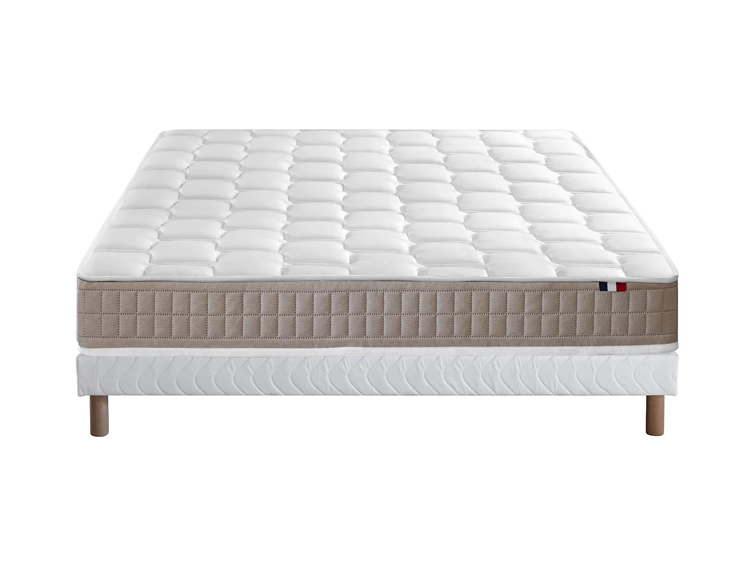 Ensemble Matelas 100% latex 5 zones ORIGINEL + Sommier - Spécial Dos Sensible - Fabriqué en France Dimensions - 140 x 190 cm, Sommier - Blanc