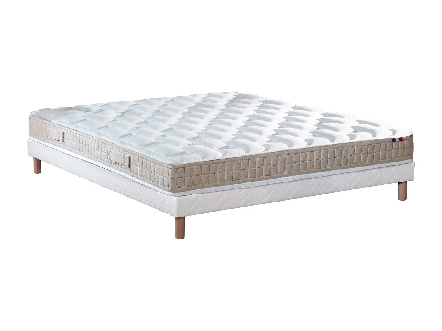 Ensemble Matelas 100% latex 5 zones ORIGINEL + Sommier - Spécial Dos Sensible - Fabriqué en France Dimensions - 140 x 190 cm, Sommier - Blanc