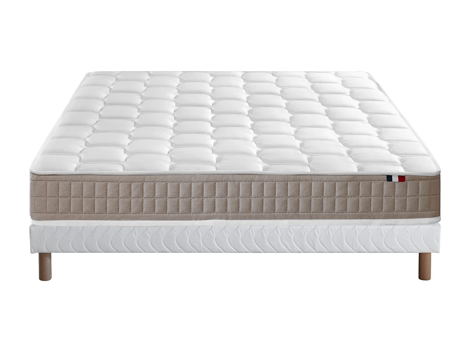 Ensemble Matelas 100% latex 5 zones ORIGINEL + Sommier - Spécial Dos Sensible - Fabriqué en France Dimensions - 140 x 190 cm, Sommier - Blanc