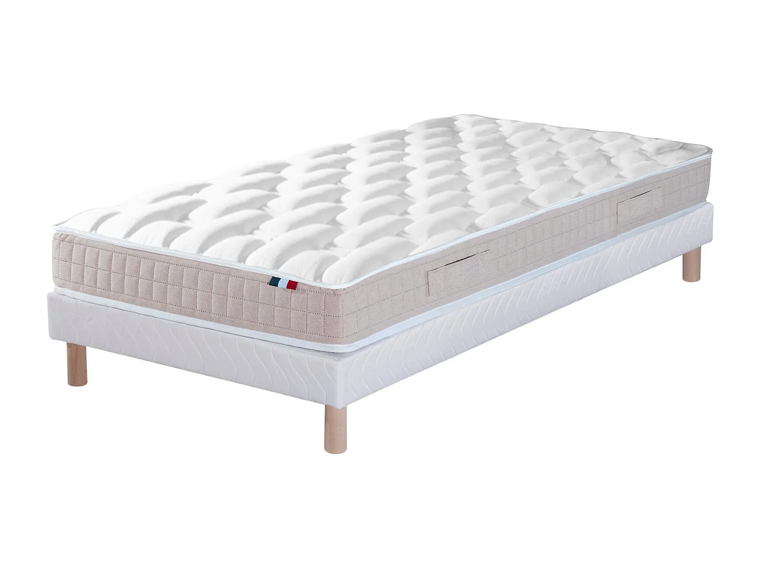 Ensemble Matelas 100% latex 5 zones ORIGINEL + Sommier - Spécial Dos Sensible - Fabriqué en France Dimensions - 90 x 200 cm, Sommier - Blanc