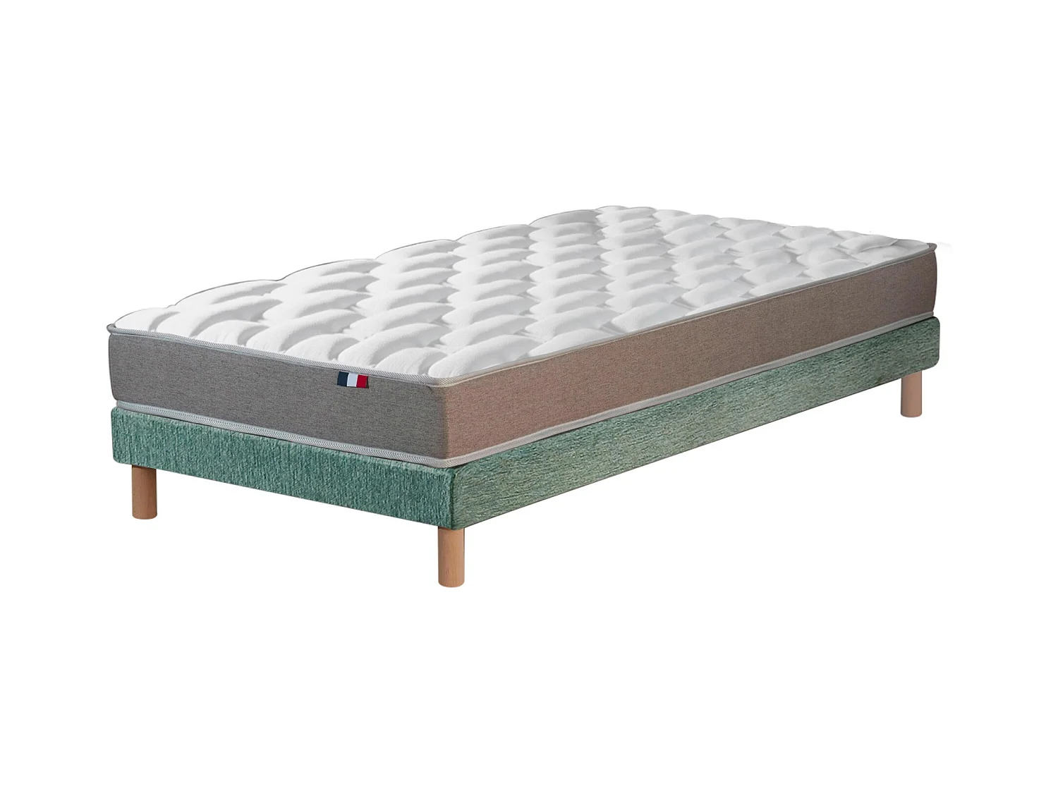Ensemble matelas mémoire de forme et mousse HR ZENITH avec sommier - confort français Dimensions - 90 x 190 cm, Sommier - Vert celadon