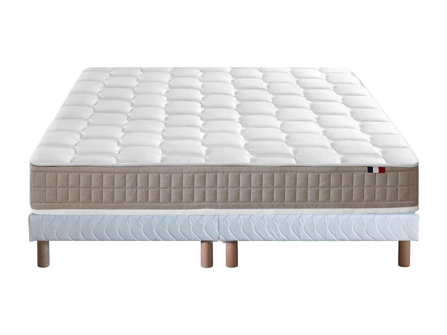 Ensemble Matelas 100% latex 5 zones ORIGINEL + Sommier - Spécial Dos Sensible - Fabriqué en France Dimensions - 2x80 x 200 cm, Sommier - Blanc