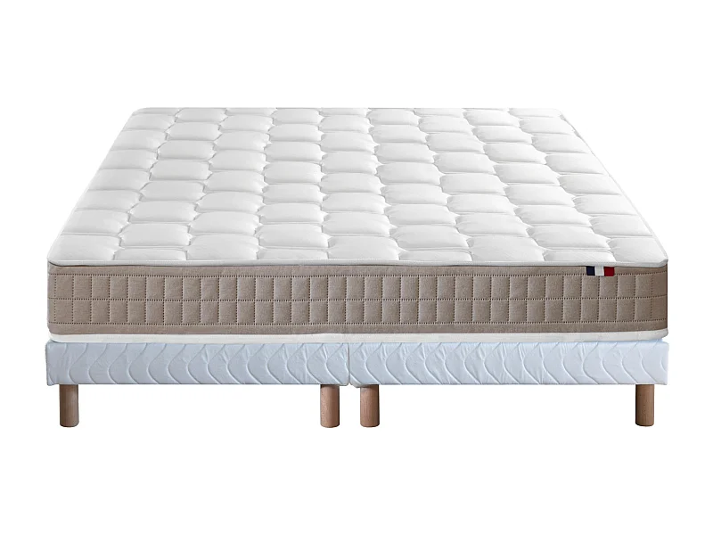 Ensemble Matelas 100% latex 5 zones ORIGINEL + Sommier - Spécial Dos Sensible - Fabriqué en France Dimensions - 2x80 x 200 cm, Sommier - Blanc