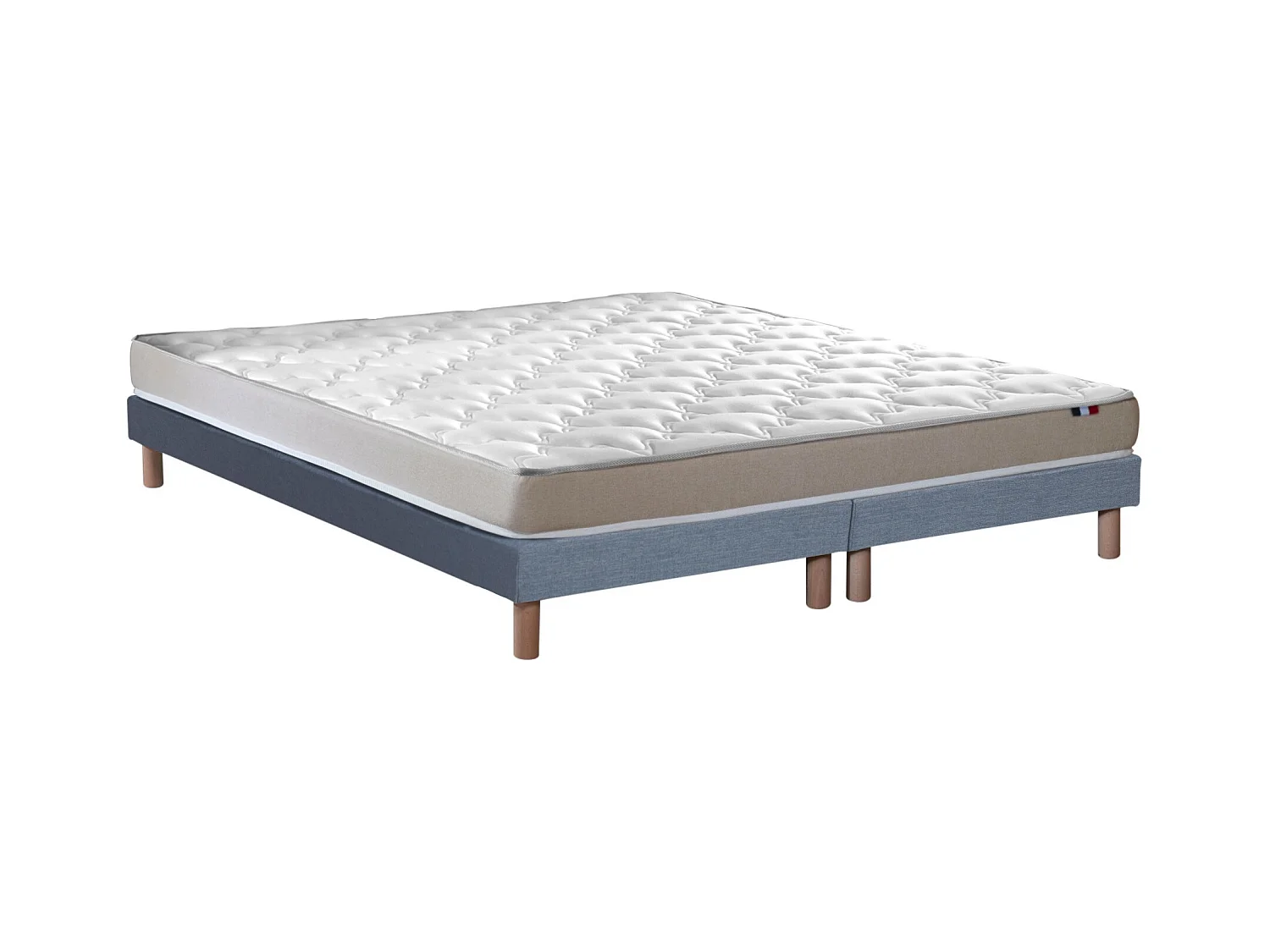 Ensemble Matelas accueil Latex 3 zones INITIAL - Bi Confort Mousse & Latex + Sommier - Made in France Dimensions - 2x80 x 200 cm, Sommier - Bleu denim