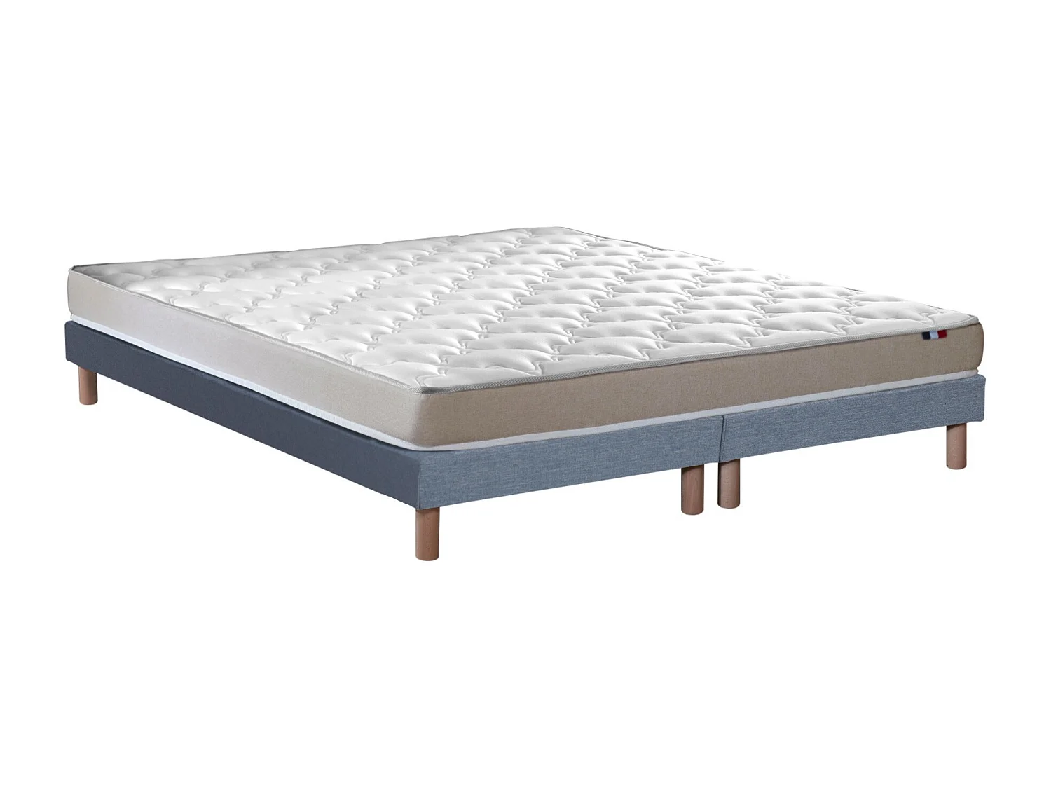 Ensemble Matelas accueil Latex 3 zones INITIAL - Bi Confort Mousse & Latex + Sommier - Made in France Dimensions - 2x80 x 200 cm, Sommier - Bleu denim