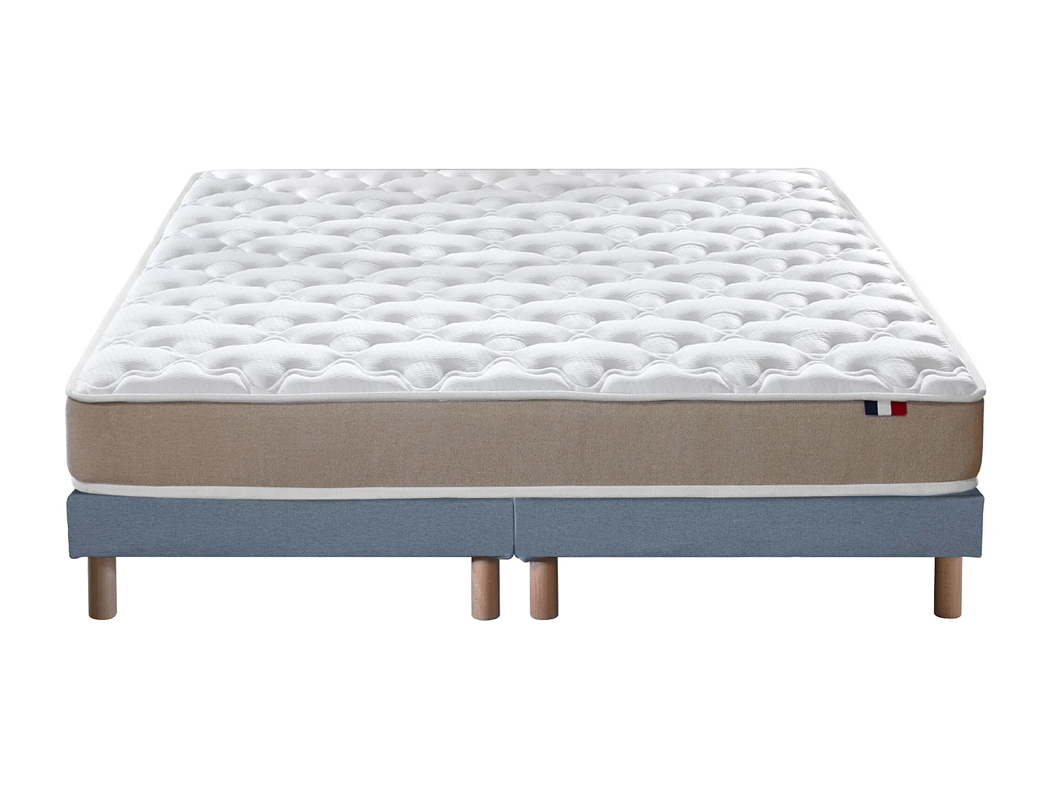 Ensemble Matelas accueil Latex 3 zones INITIAL - Bi Confort Mousse & Latex + Sommier - Made in France Dimensions - 2x80 x 200 cm, Sommier - Bleu denim