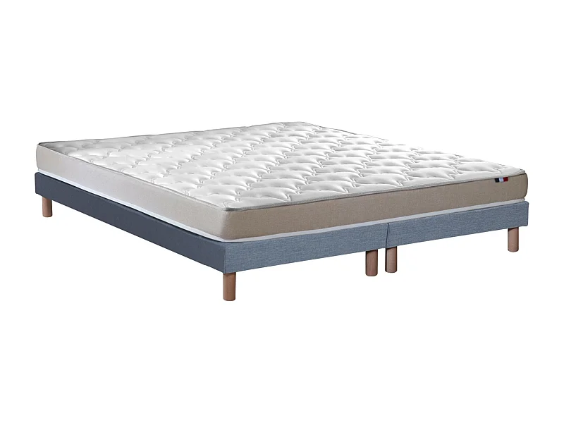 Ensemble Matelas accueil Latex 3 zones INITIAL - Bi Confort Mousse & Latex + Sommier - Made in France Dimensions - 2x80 x 200 cm, Sommier - Bleu denim
