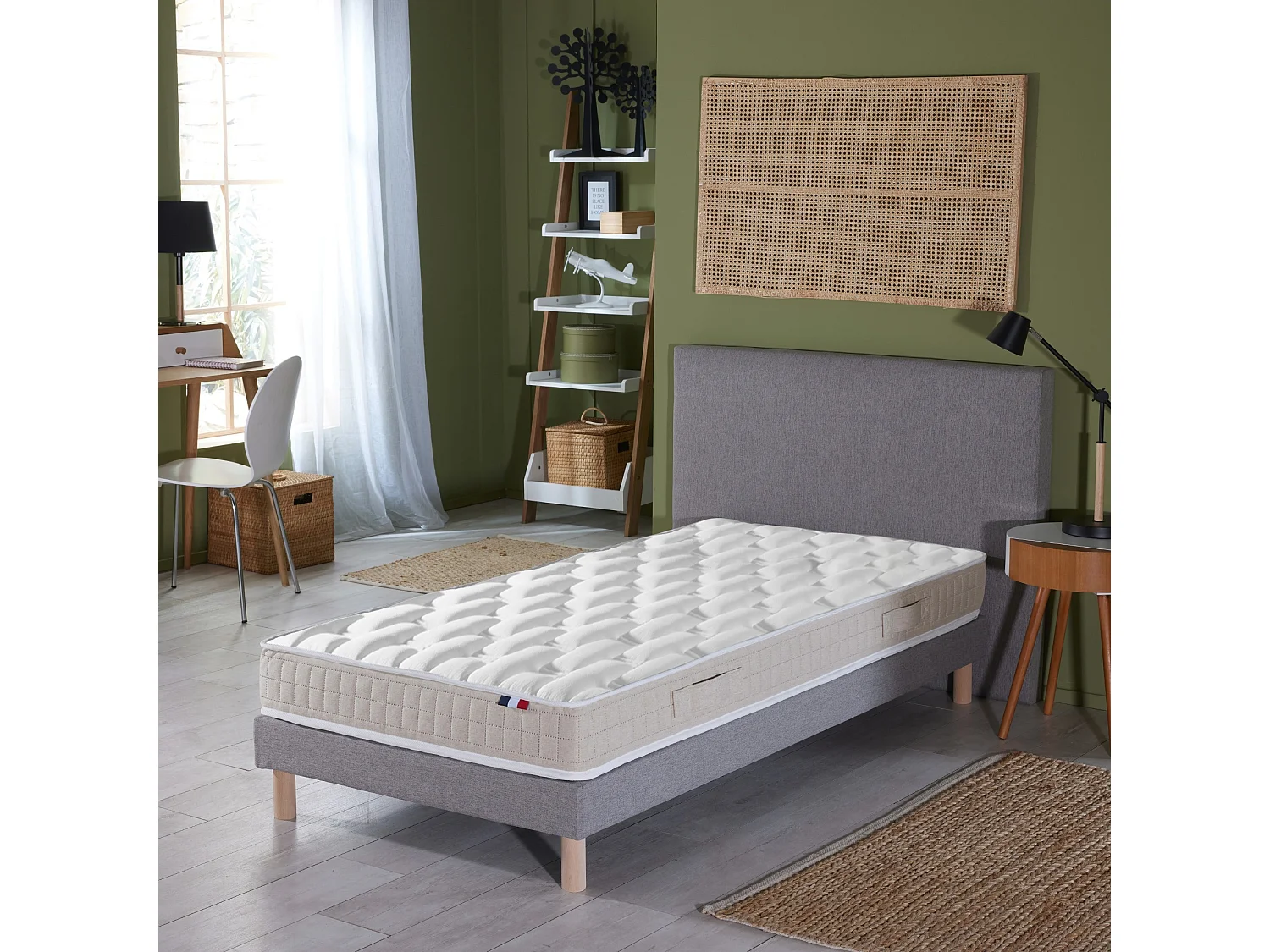 Ensemble Matelas 100% latex 5 zones ORIGINEL + Sommier - Spécial Dos Sensible - Fabriqué en France Dimensions - 90 x 190 cm, Sommier - Gris chiné