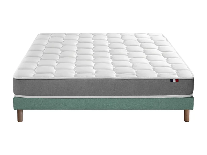 Ensemble matelas mémoire de forme et mousse HR ZENITH avec sommier - confort français Dimensions - 140 x 190 cm, Sommier - Vert celadon
