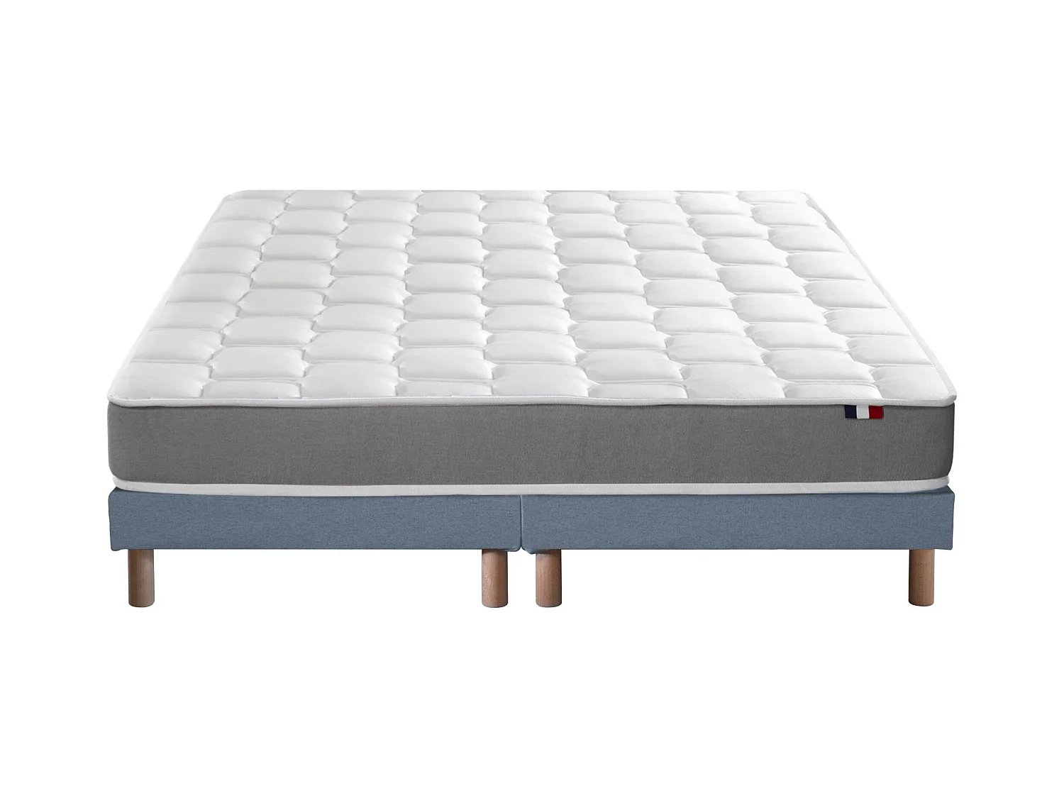 Ensemble matelas mémoire de forme MAM AZUR avec sommier - confort français Dimensions - 2x80 x 200 cm, Sommier - Bleu denim