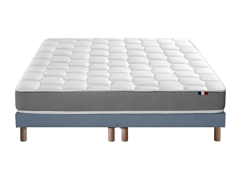 Ensemble matelas mémoire de forme MAM AZUR avec sommier - confort français Dimensions - 2x80 x 200 cm, Sommier - Bleu denim