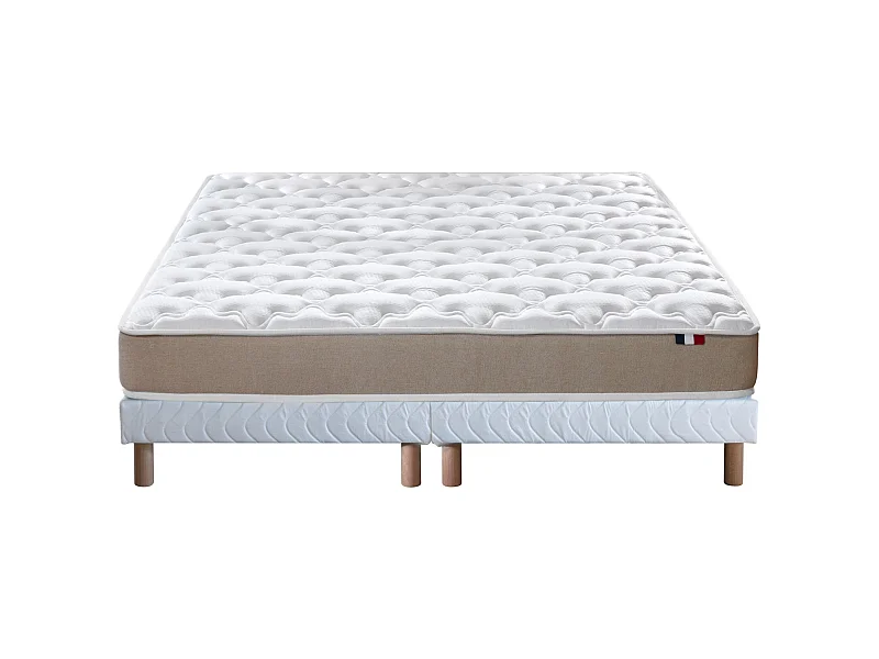 Ensemble Matelas accueil Latex 3 zones INITIAL - Bi Confort Mousse & Latex + Sommier - Made in France Dimensions - 2x80 x 200 cm, Sommier - Blanc