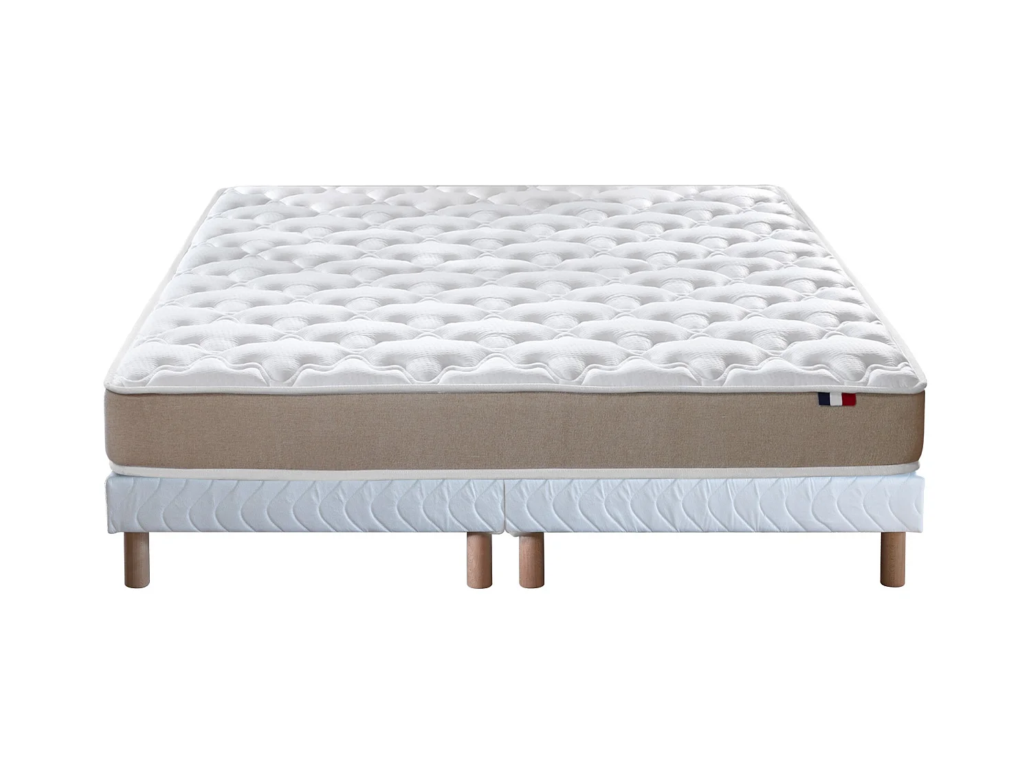 Ensemble Matelas accueil Latex 3 zones INITIAL - Bi Confort Mousse & Latex + Sommier - Made in France Dimensions - 2x80 x 200 cm, Sommier - Blanc