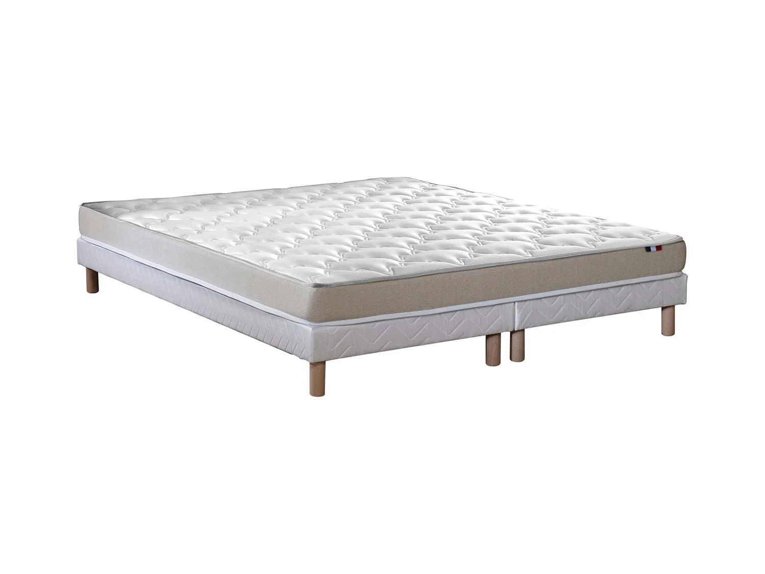 Ensemble Matelas accueil Latex 3 zones INITIAL - Bi Confort Mousse & Latex + Sommier - Made in France Dimensions - 2x80 x 200 cm, Sommier - Blanc