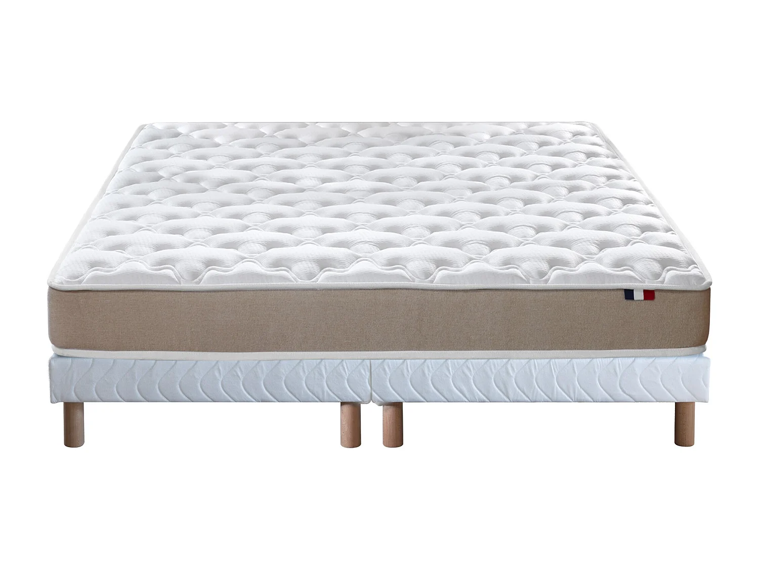 Ensemble Matelas accueil Latex 3 zones INITIAL - Bi Confort Mousse & Latex + Sommier - Made in France Dimensions - 2x80 x 200 cm, Sommier - Blanc