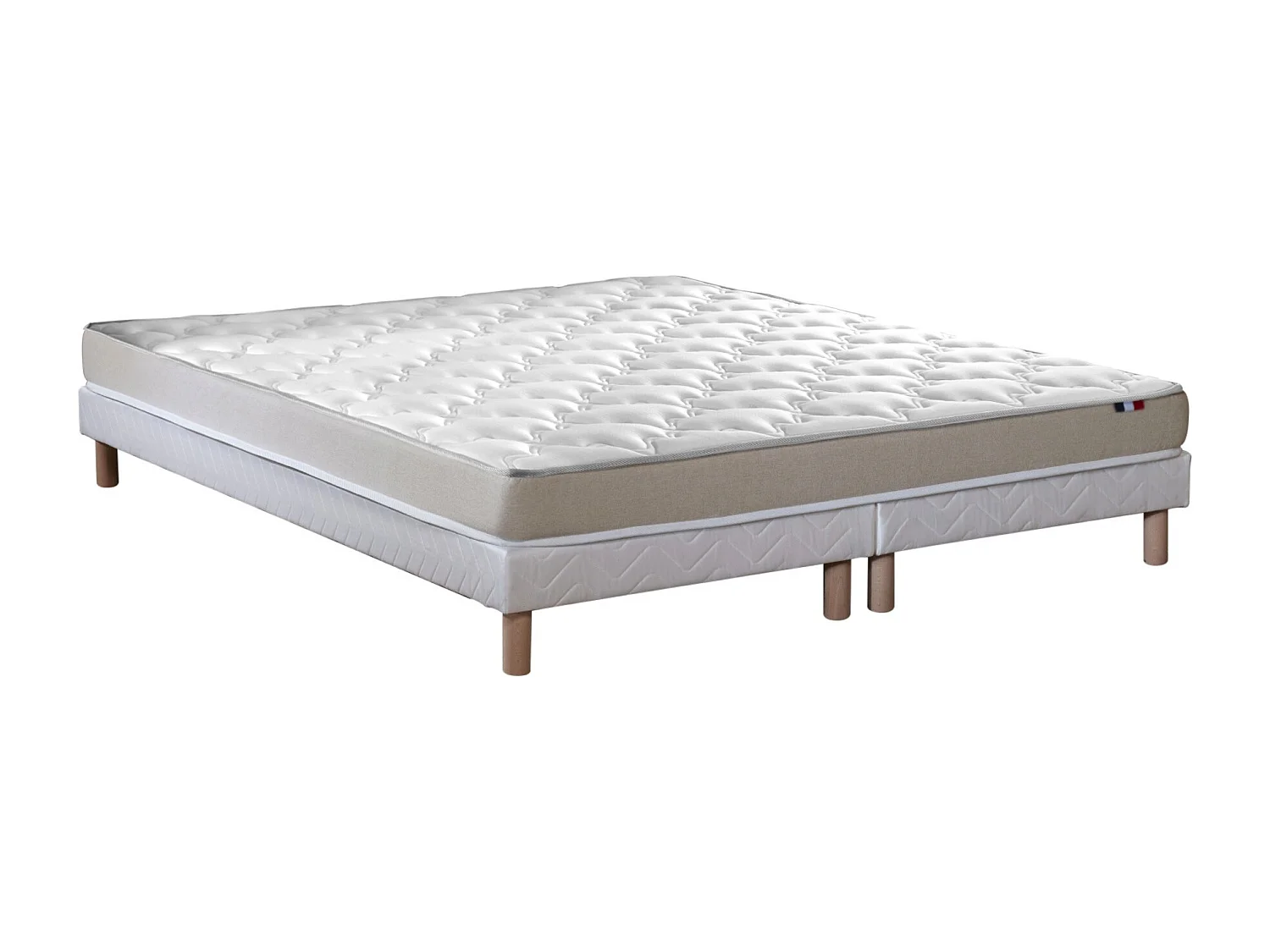 Ensemble Matelas accueil Latex 3 zones INITIAL - Bi Confort Mousse & Latex + Sommier - Made in France Dimensions - 2x80 x 200 cm, Sommier - Blanc