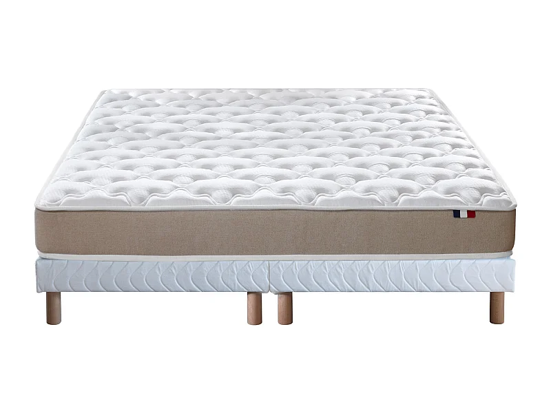 Ensemble Matelas accueil Latex 3 zones INITIAL - Bi Confort Mousse & Latex + Sommier - Made in France Dimensions - 2x80 x 200 cm, Sommier - Blanc
