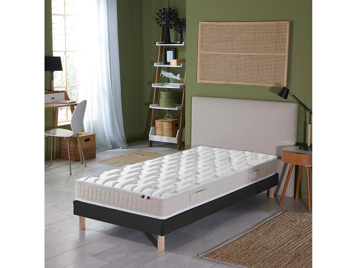 Ensemble Matelas 100% latex 5 zones ORIGINEL + Sommier - Spécial Dos Sensible - Fabriqué en France Dimensions - 90 x 200 cm, Sommier - Noir