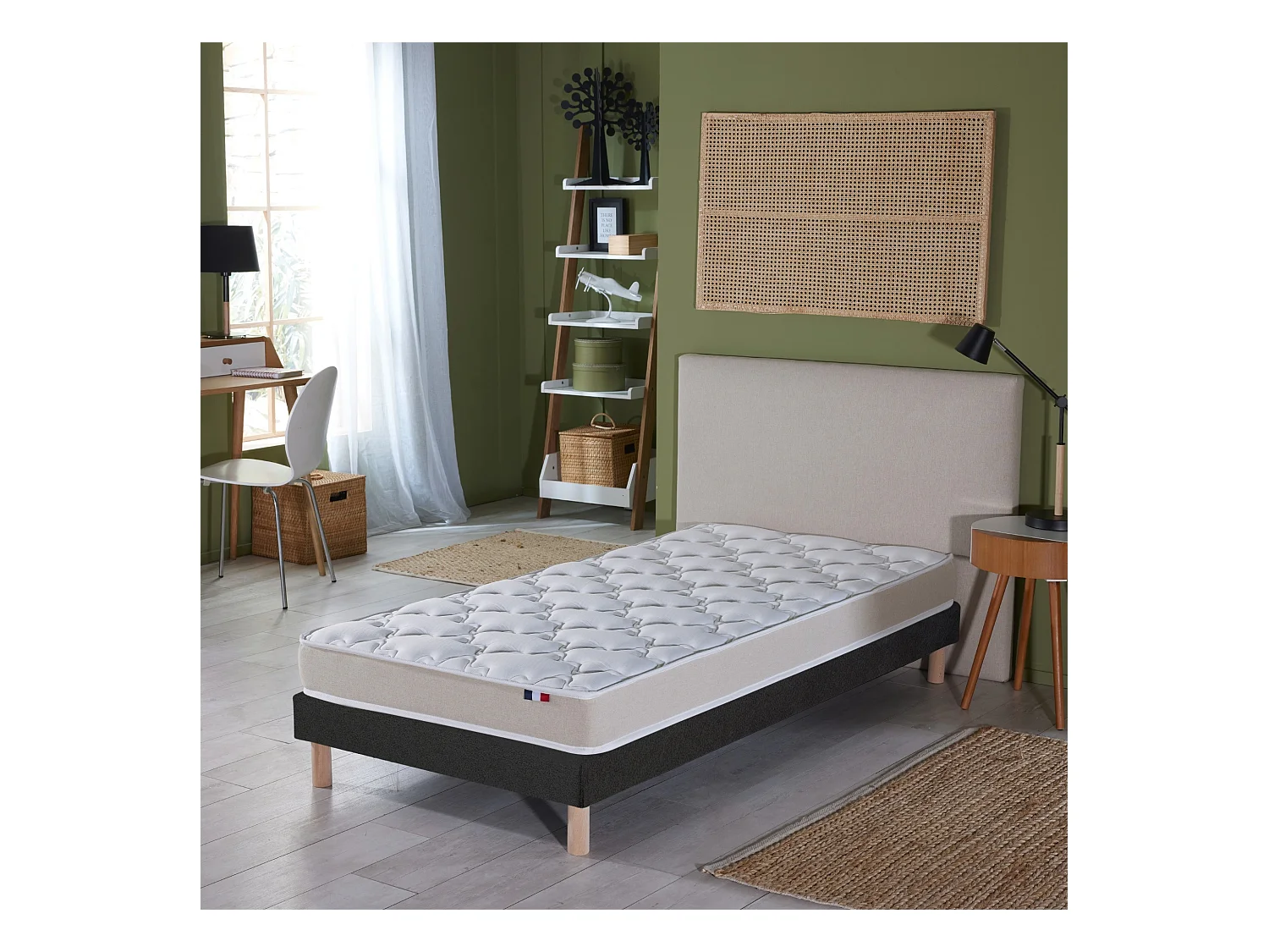 Ensemble Matelas accueil Latex 3 zones INITIAL - Bi Confort Mousse & Latex + Sommier - Made in France Dimensions - 90 x 200 cm, Sommier - Noir