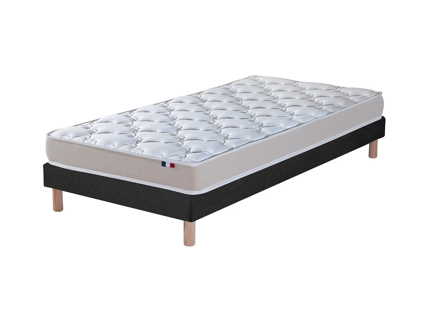Ensemble Matelas accueil Latex 3 zones INITIAL - Bi Confort Mousse & Latex + Sommier - Made in France Dimensions - 90 x 200 cm, Sommier - Noir