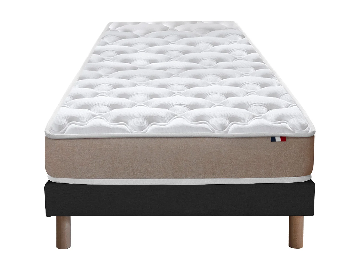 Ensemble Matelas accueil Latex 3 zones INITIAL - Bi Confort Mousse & Latex + Sommier - Made in France Dimensions - 90 x 200 cm, Sommier - Noir