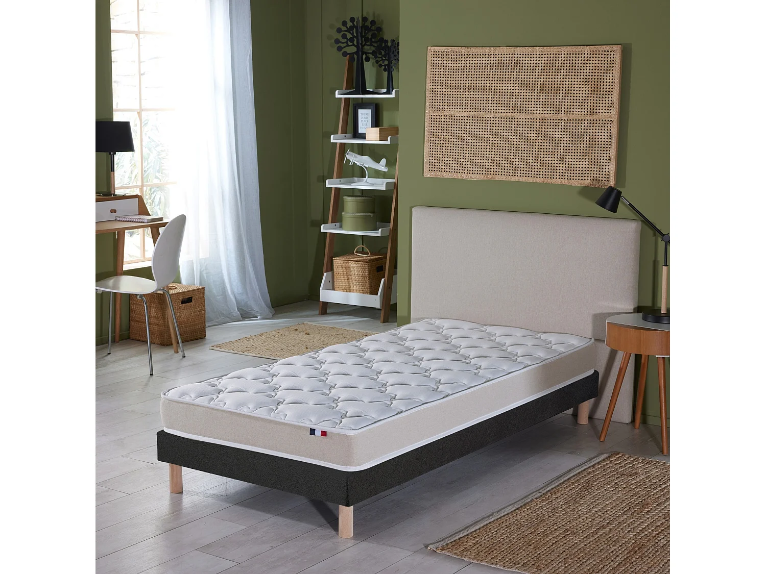 Ensemble Matelas accueil Latex 3 zones INITIAL - Bi Confort Mousse & Latex + Sommier - Made in France Dimensions - 90 x 200 cm, Sommier - Noir