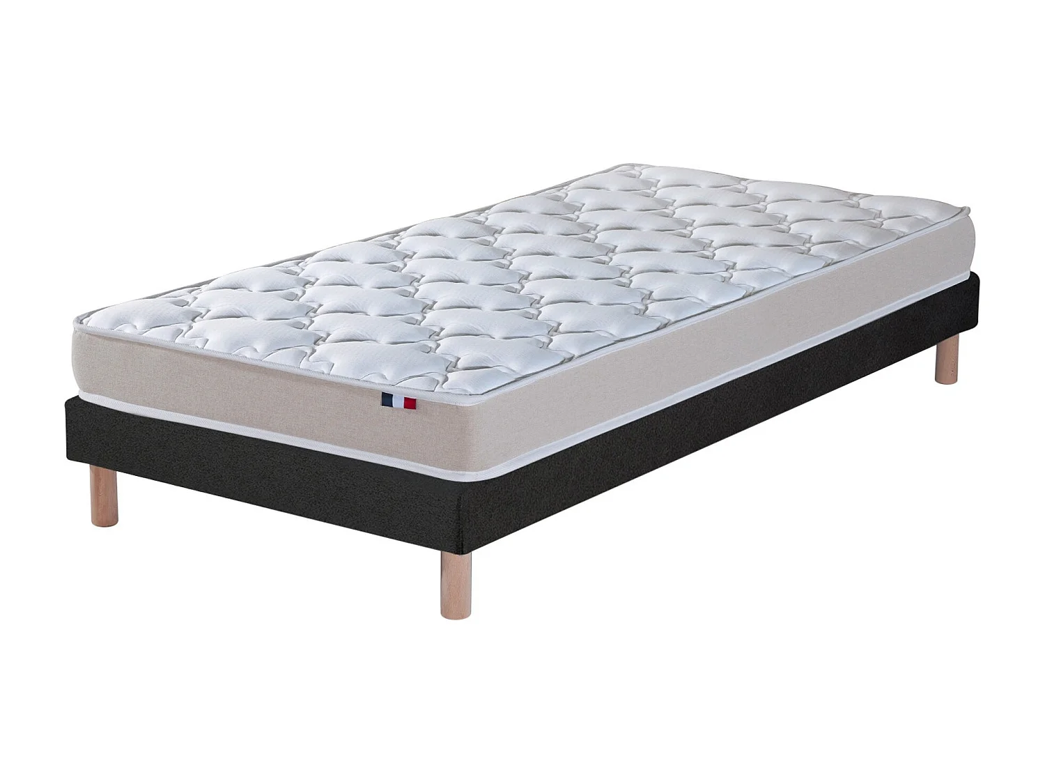 Ensemble Matelas accueil Latex 3 zones INITIAL - Bi Confort Mousse & Latex + Sommier - Made in France Dimensions - 90 x 200 cm, Sommier - Noir
