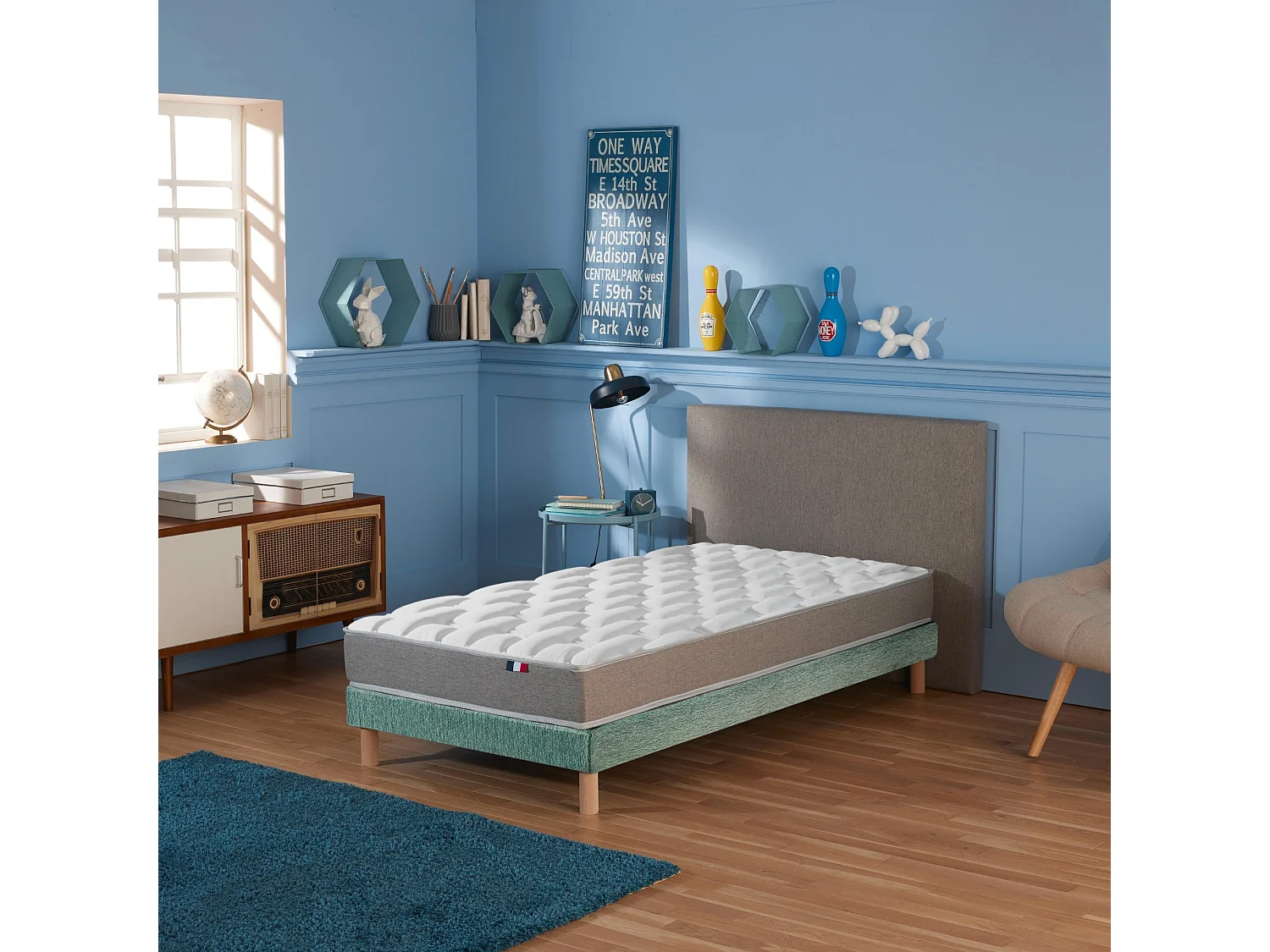 Ensemble matelas mémoire de forme MAM AZUR avec sommier - confort français Dimensions - 90 x 200 cm, Sommier - Vert celadon