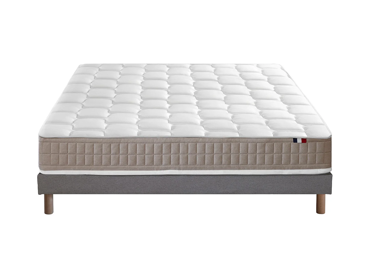 Ensemble Matelas 100% latex 5 zones ORIGINEL + Sommier - Spécial Dos Sensible - Fabriqué en France Dimensions - 140 x 190 cm, Sommier - Gris chiné
