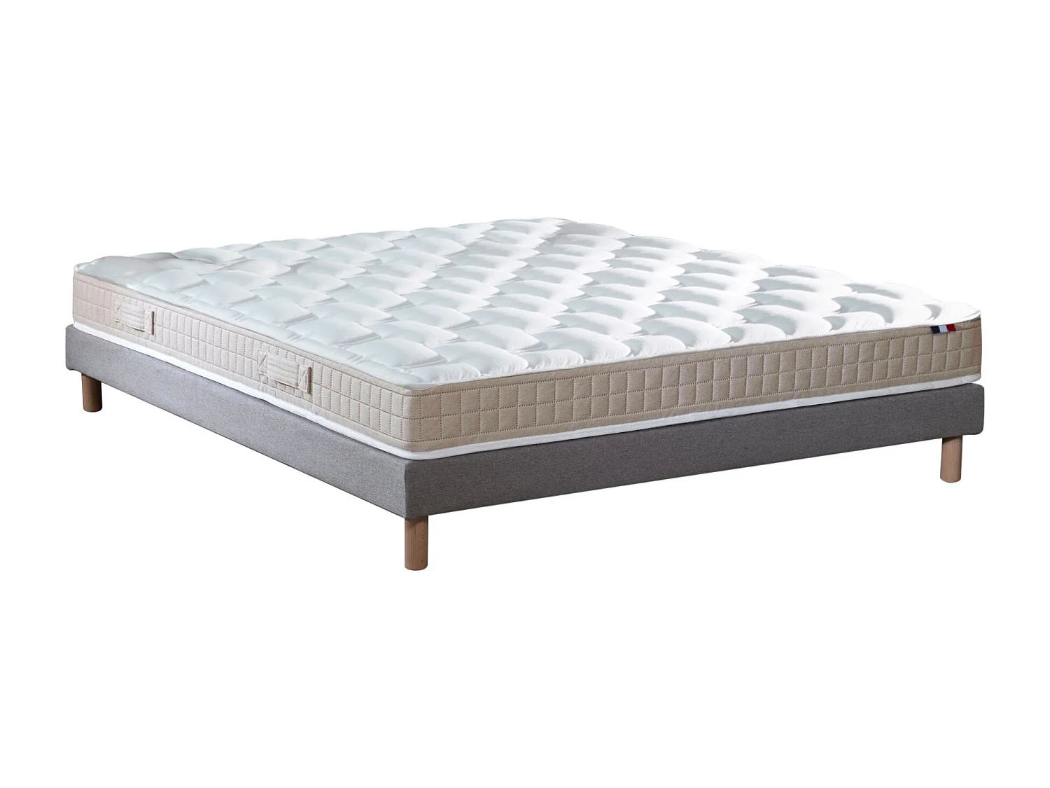 Ensemble Matelas 100% latex 5 zones ORIGINEL + Sommier - Spécial Dos Sensible - Fabriqué en France Dimensions - 140 x 190 cm, Sommier - Gris chiné