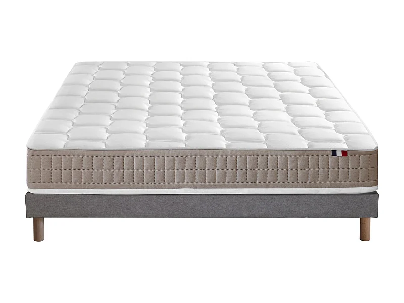 Ensemble Matelas 100% latex 5 zones ORIGINEL + Sommier - Spécial Dos Sensible - Fabriqué en France Dimensions - 140 x 190 cm, Sommier - Gris chiné