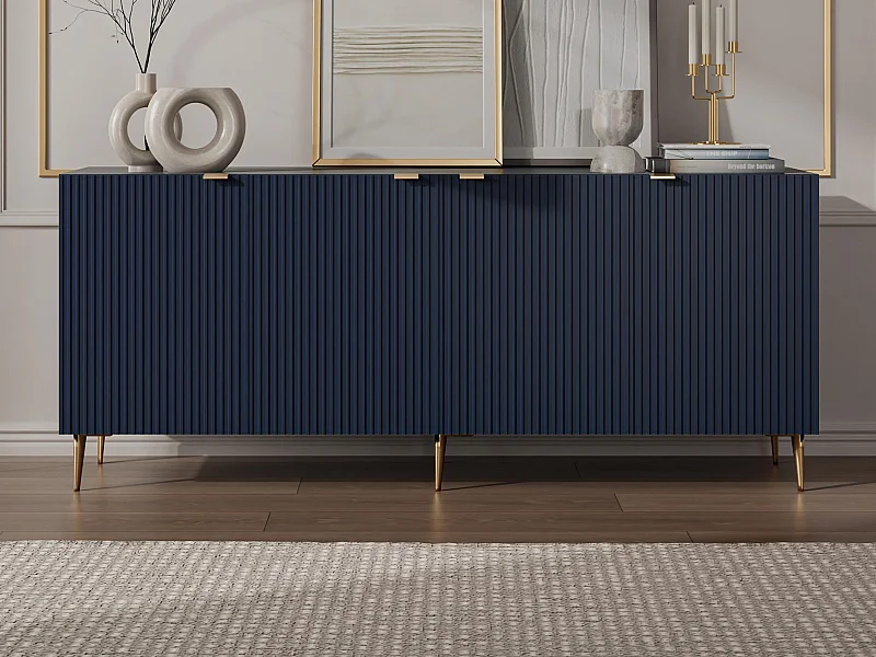 Credenza con 4 ante in MDF e Acciaio Blu e Dorato - YESINIA