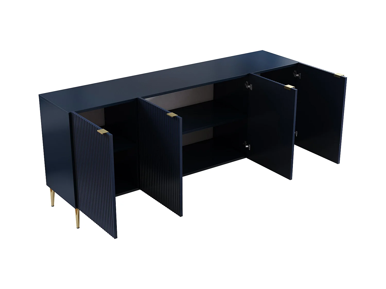Buffet avec 4 portes en MDF et acier - Bleu et doré - YESINIA