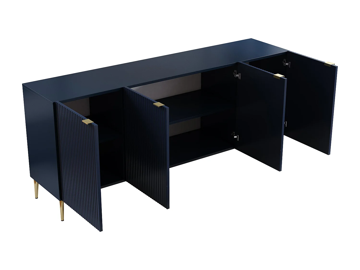 Buffet avec 4 portes en MDF et acier - Bleu et doré - YESINIA