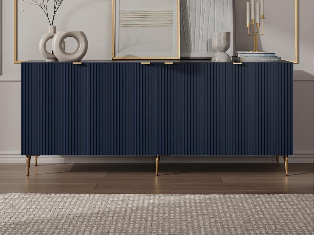 Sideboard mit 4 Türen - MDF & Stahl - Blau & Goldfarben - YESINIA
