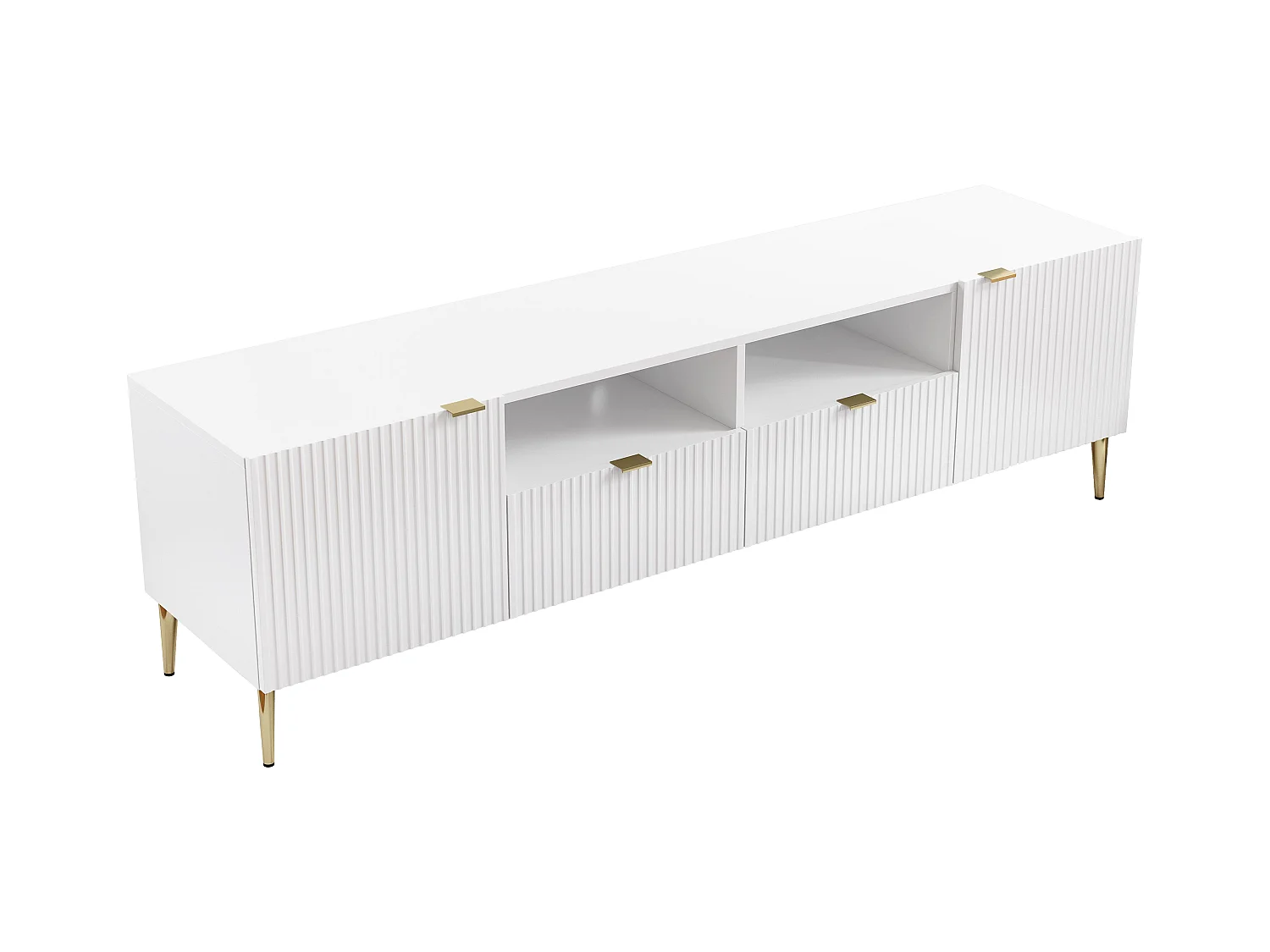 Mobile TV con 2 ante, 2 cassetti e 2 nicchie in MDF e Acciaio Bianco e Dorato - YESINIA