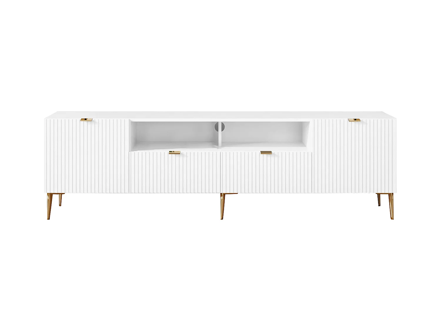 Mobile TV con 2 ante, 2 cassetti e 2 nicchie in MDF e Acciaio Bianco e Dorato - YESINIA