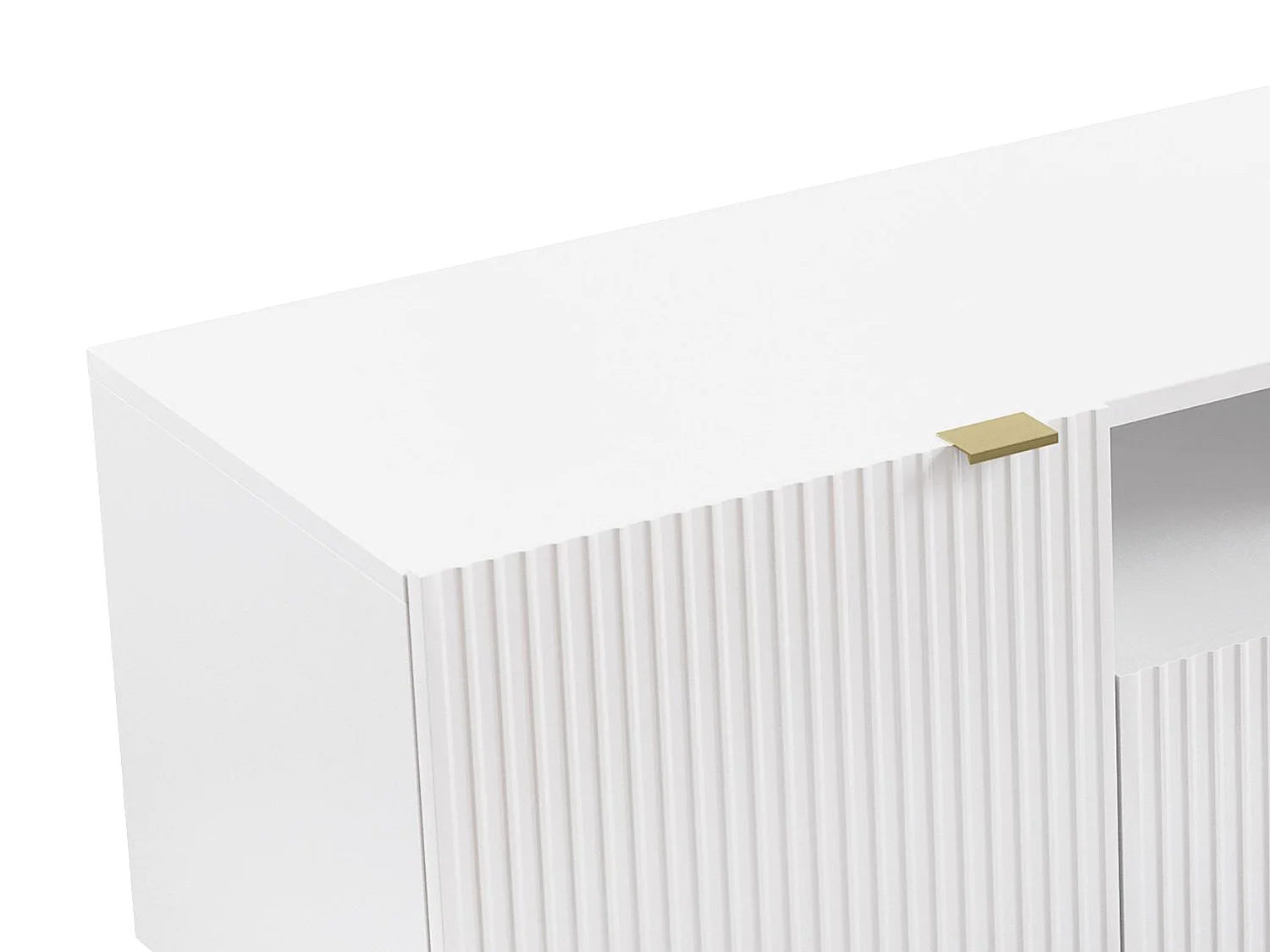 TV-Möbel mit 2 Türen, 2 Schubladen & 2 Ablagefächer - MDF & Stahl - Weiß & Goldfarben - YESINIA