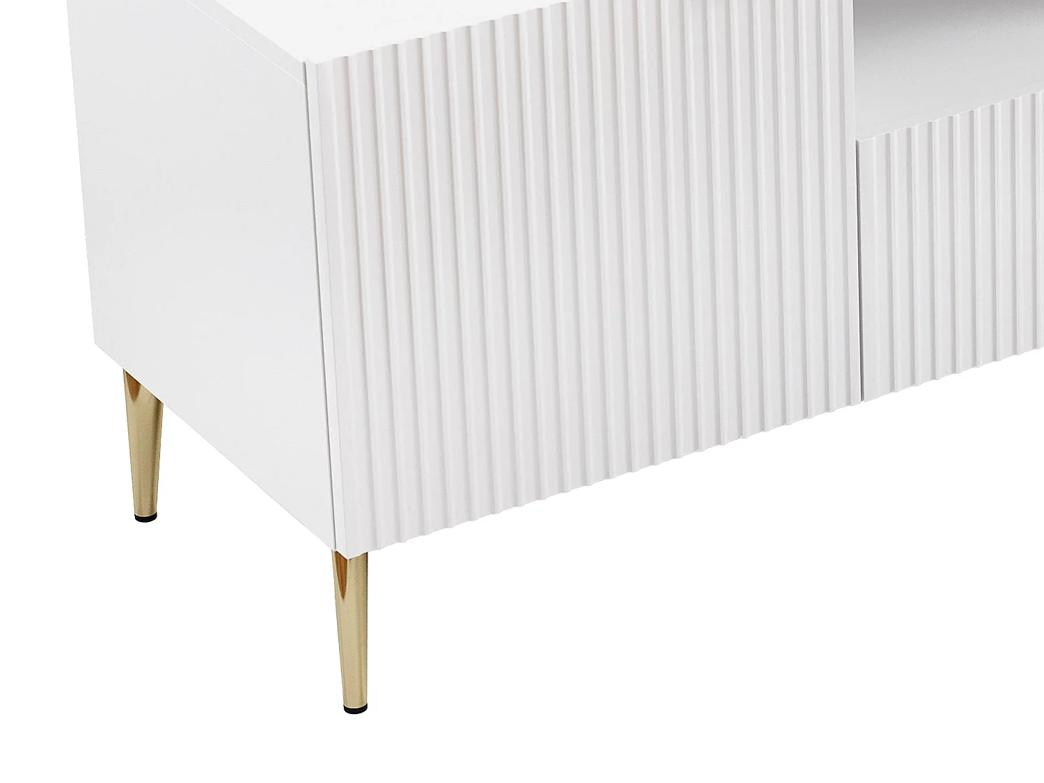 TV-Möbel mit 2 Türen, 2 Schubladen & 2 Ablagefächer - MDF & Stahl - Weiß & Goldfarben - YESINIA